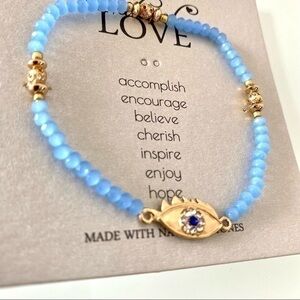 Evil eye & blue / gold natural stone beads stretch bracelet